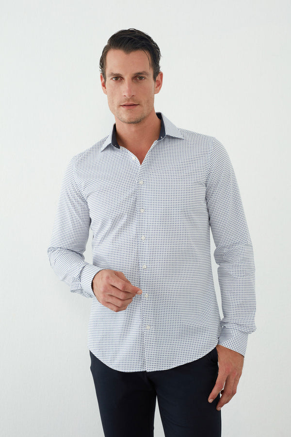 Chemise Homme Firenze Sport Jacquard Blanc Bleu