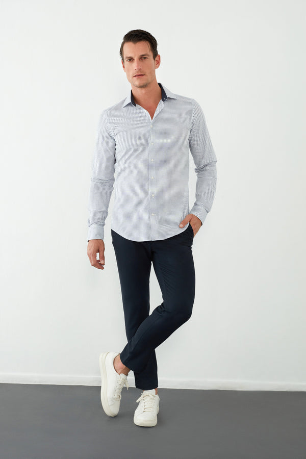 Chemise Homme Firenze Sport Jacquard Blanc Bleu