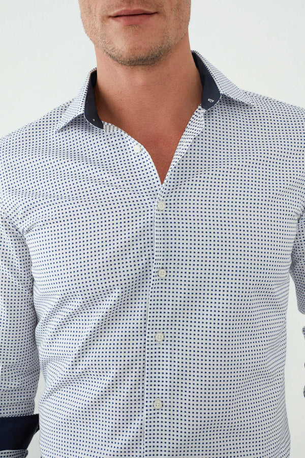 Chemise Homme Firenze Sport Jacquard Blanc Bleu