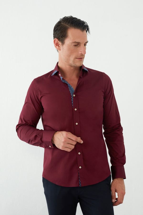 Chemise Homme Augusto Iconic Popelin Stretch Rouge