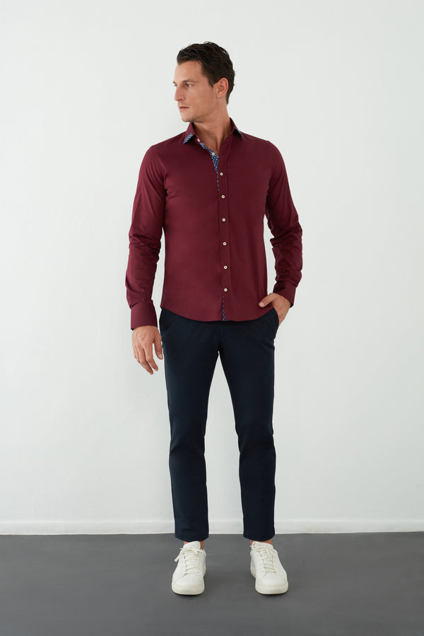 Augusto Iconic Poplin Stretch Man Shirt Red