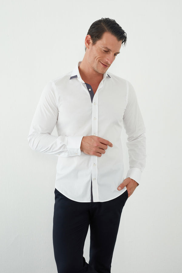 Camisa Hombre Augusto Iconic Popelin Stretch Blanco