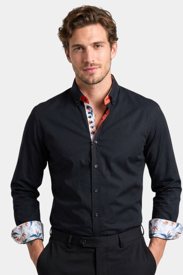 Donatello Iconic Herren Hemd Poplin Stretch Schwarz