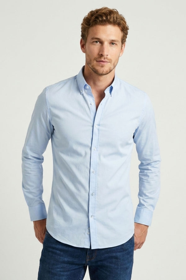 Leonardo Essentials Poplin Stretch Man Shirt Light Blue