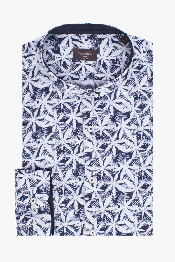 Camicia Uomo Caravaggio Sport Lino Blu Bianco