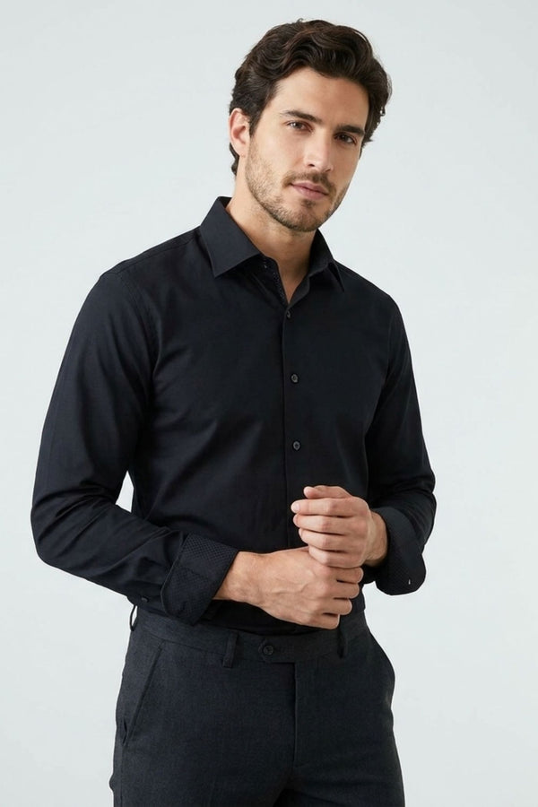 Camicia Uomo Romeo Essential Popelin Stretch Nero