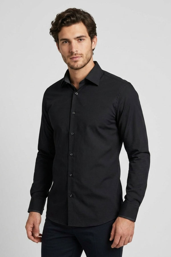 Camicia Uomo Romeo Essential Popelin Stretch Nero