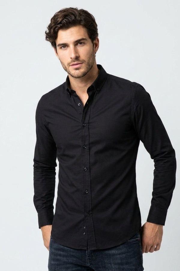 Camicia Uomo Leonardo Essential Popelin Stretch Nero