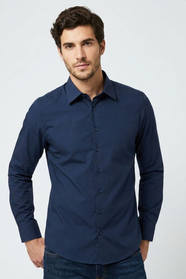 Camicia Uomo Romeo Popelin Stretch Blu
