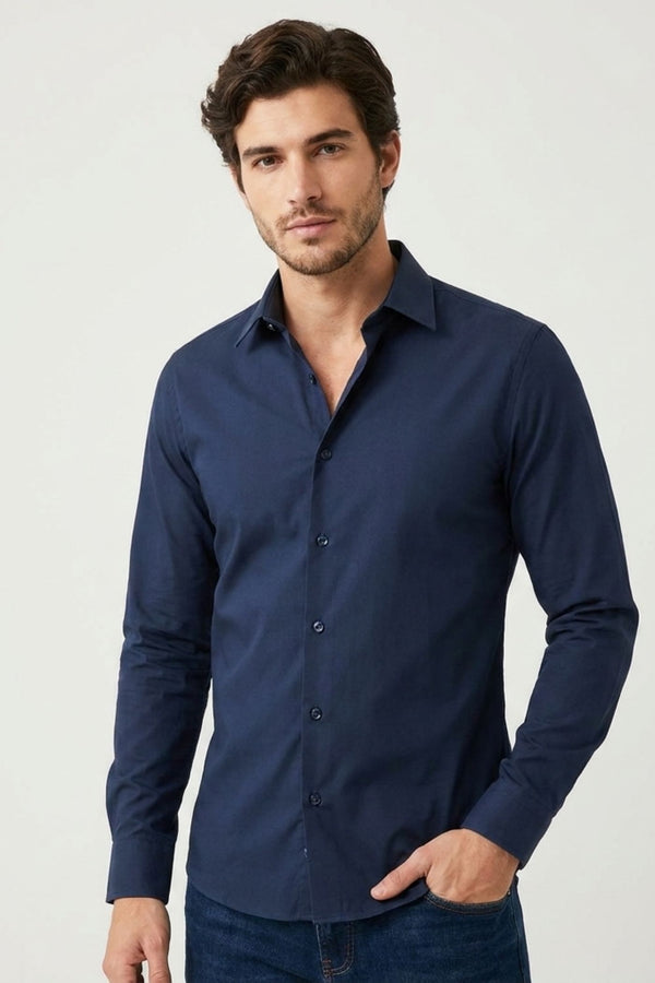 Camicia Uomo Romeo Popelin Stretch Blu