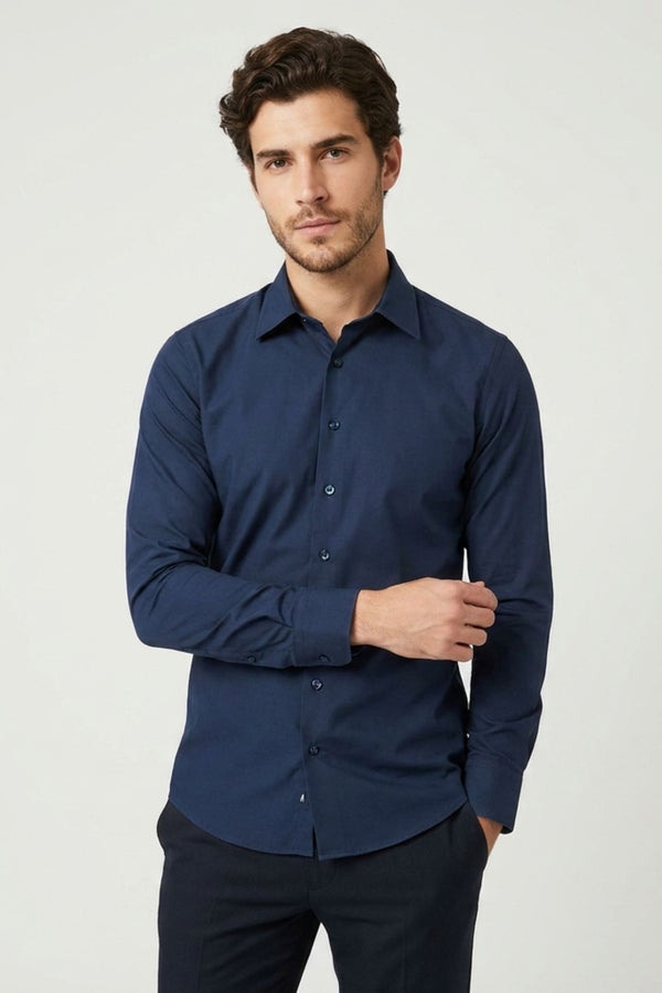 Camicia Uomo Romeo Popelin Stretch Blu