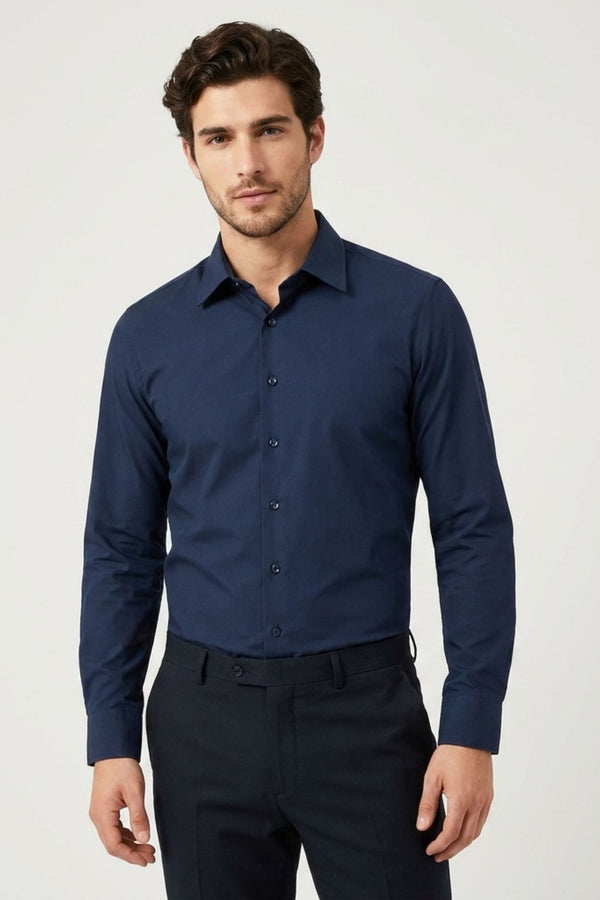 Camicia Uomo Romeo Popelin Stretch Blu