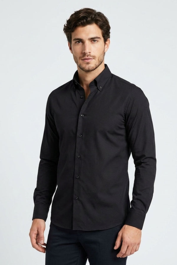 Camicia Uomo Roma Essential Popelin Stretch Nero