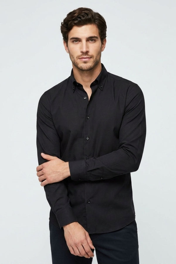 Camicia Uomo Roma Essential Popelin Stretch Nero