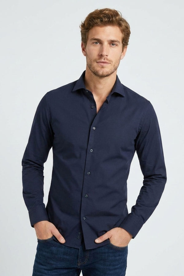 Camicia Uomo Firenze Popelin Stretch Blu