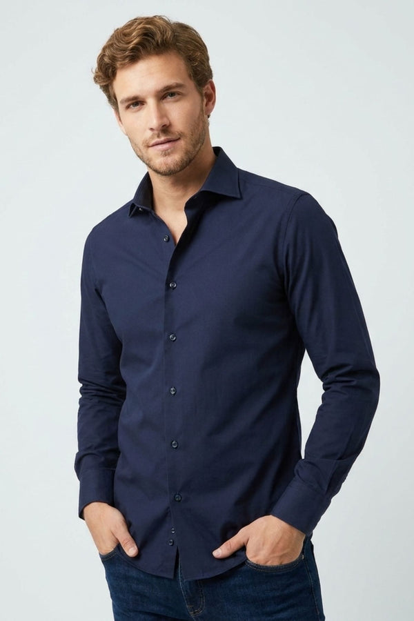 Camicia Uomo Firenze Popelin Stretch Blu