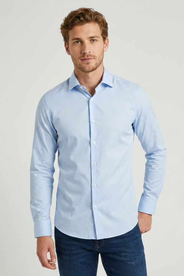 Camicia Uomo Firenze Essential Popelin Stretch Celeste
