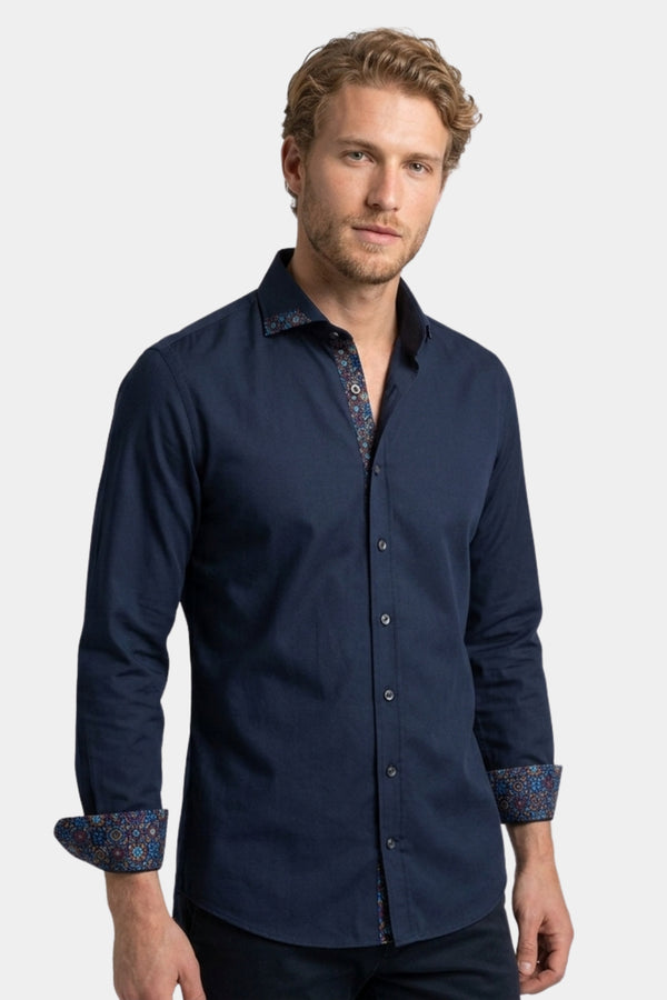Camisa Hombre Augusto Iconic Popelin Stretch Azul