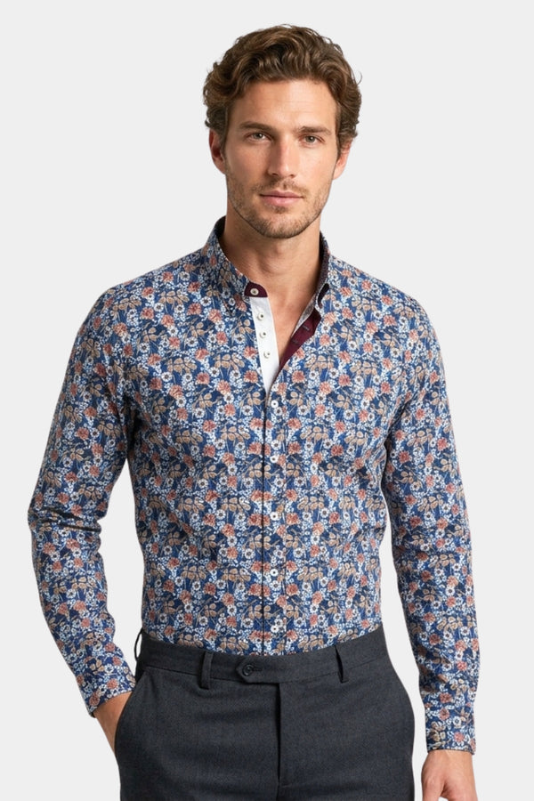 Camisa Hombre Donatello Iconic Popelin Azul Blanco