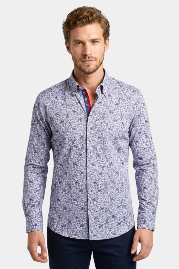 Camisa Hombre Roma Iconic Popelin Blanco Azul