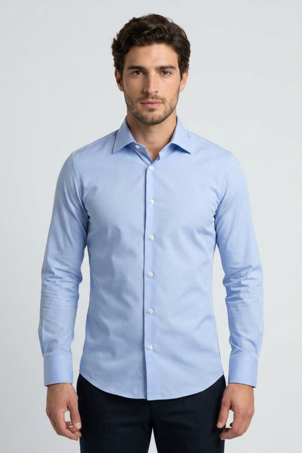 Camicia Uomo Romeo Popelin Stretch Celeste