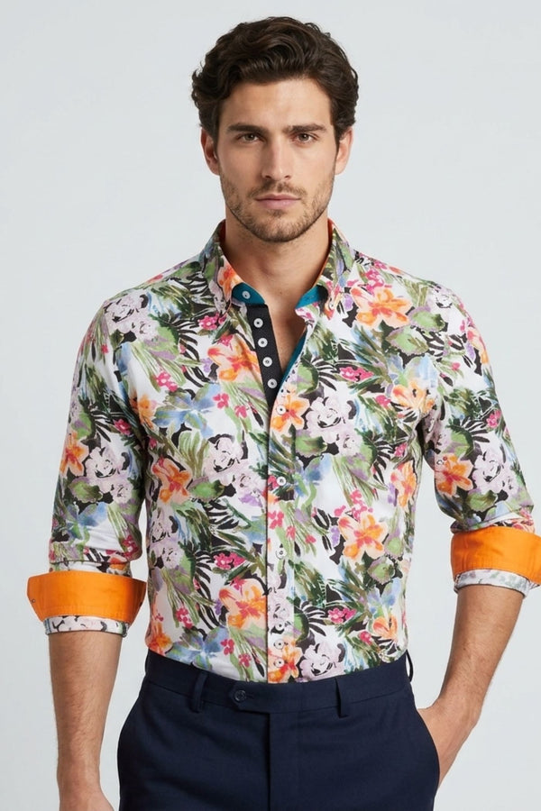 Camisa Hombre Donatello Iconic Popelin Verde Rosa