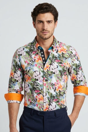 Donatello Iconic Herren Hemd Popelin Grun Rosa