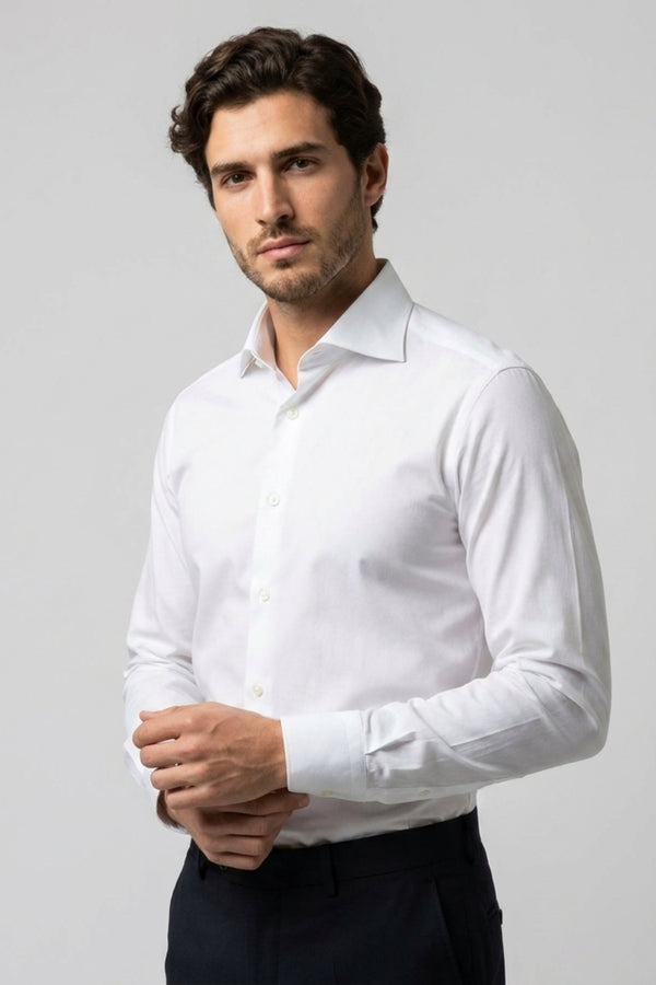 Camisa Hombre Algodón premium Popelin Stretch Blanco