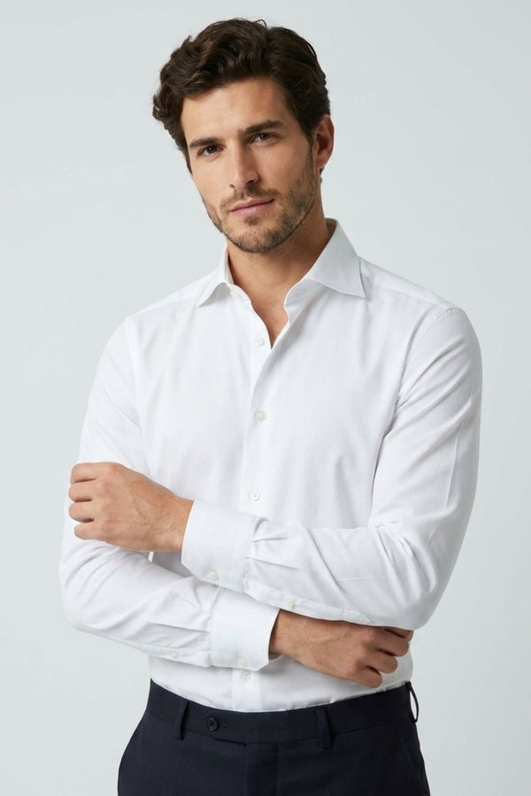 Camisa Hombre Algodón premium Popelin Stretch Blanco