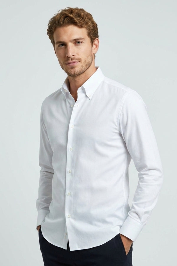 Camisa Hombre Essential en Algodón premium Oxford Pinpoint Blanco