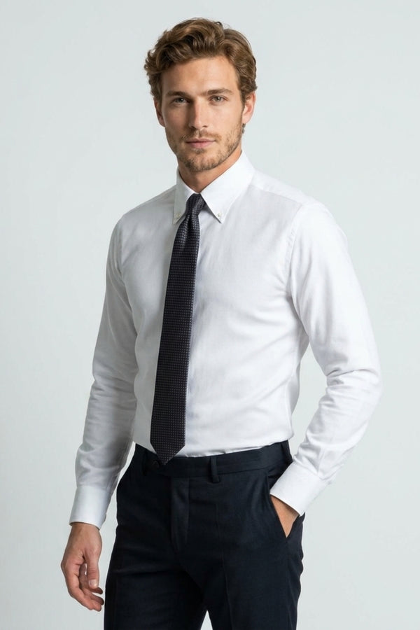 Camisa Hombre Essential en Algodón premium Oxford Pinpoint Blanco