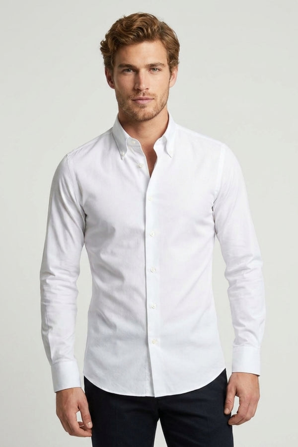 Camisa Hombre Algodón premium Popelin Stretch Blanco