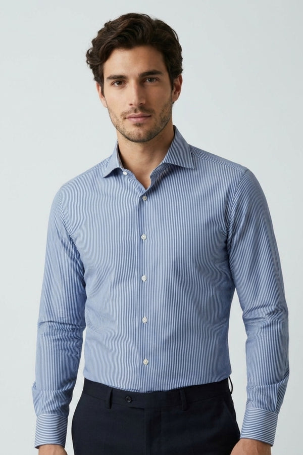 Camisa Hombre Algodón premium Azul Blanco