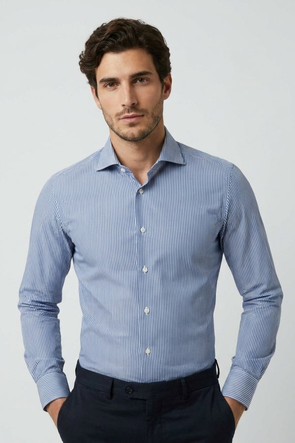 Camisa Hombre Algodón premium Azul Blanco
