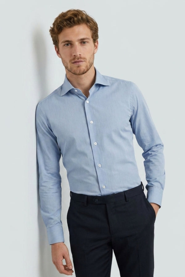 Camisa Hombre Algodón premium Azul Claro Blanco