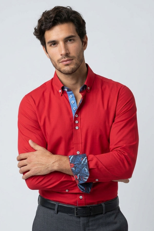 Camisa Hombre Donatello Iconic Popelin Stretch Rojo
