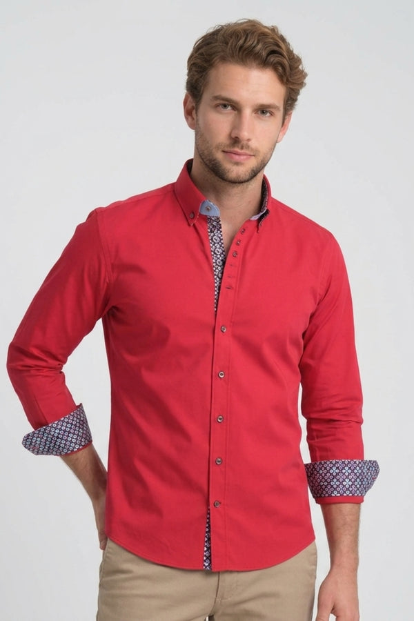 Camisa Hombre Donatello Sport Popelin Stretch Rojo