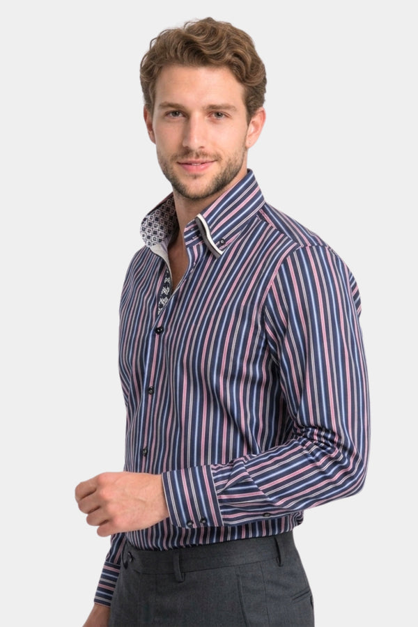 Camisa Hombre Vesuvio Iconic Popelin Stretch Azul Rosa