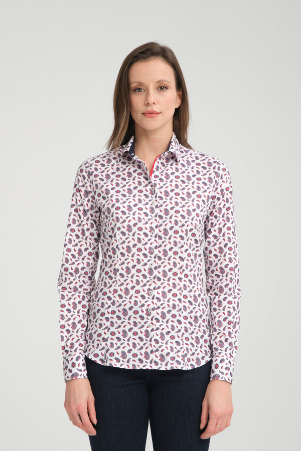 Camicia Donna Beatrice Sport Popelin Stretch Bianco Blu