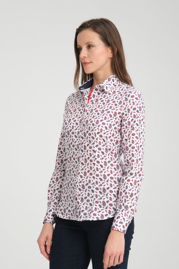 Camicia Donna Beatrice Sport Popelin Stretch Bianco Blu