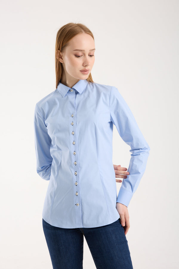 Beatrice Sport Damen Hemd Poplin Stretch Hellblau