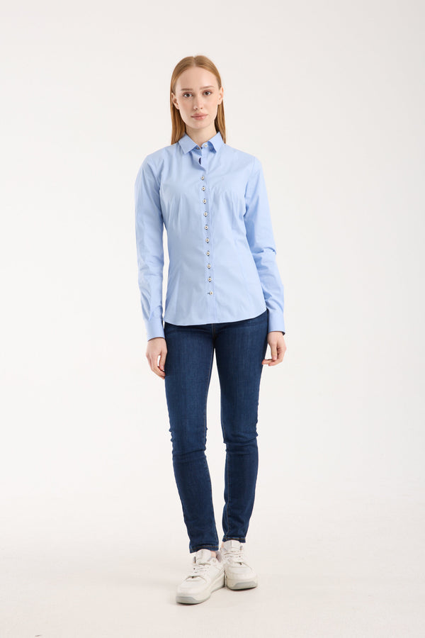 Beatrice Sport Damen Hemd Poplin Stretch Hellblau