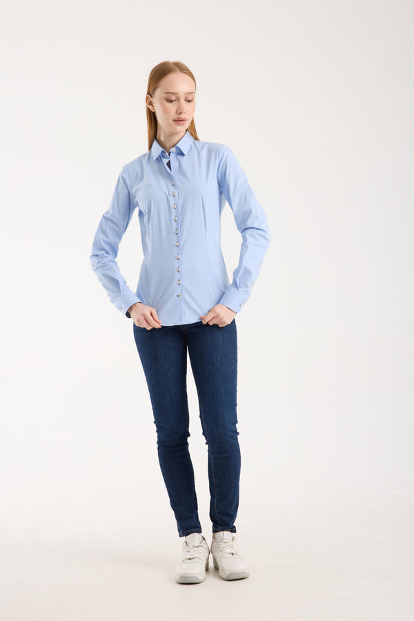 Beatrice Sport Damen Hemd Poplin Stretch Hellblau