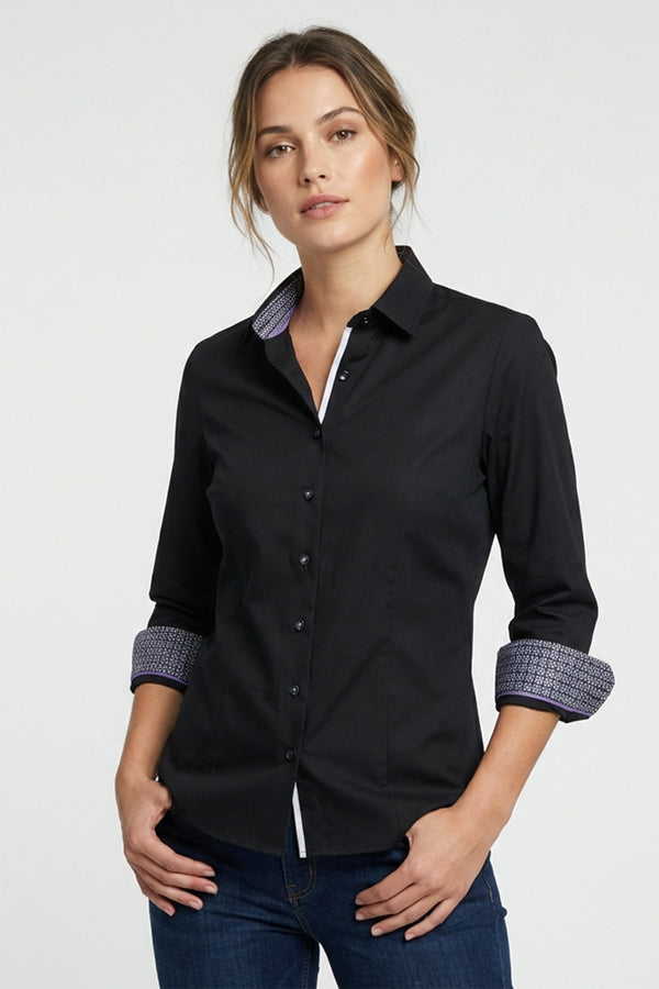 Beatrice Sport Damen Hemd Poplin Stretch Schwarz