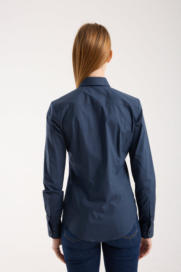 Beatrice Sport Damen Hemd Poplin Stretch Blau