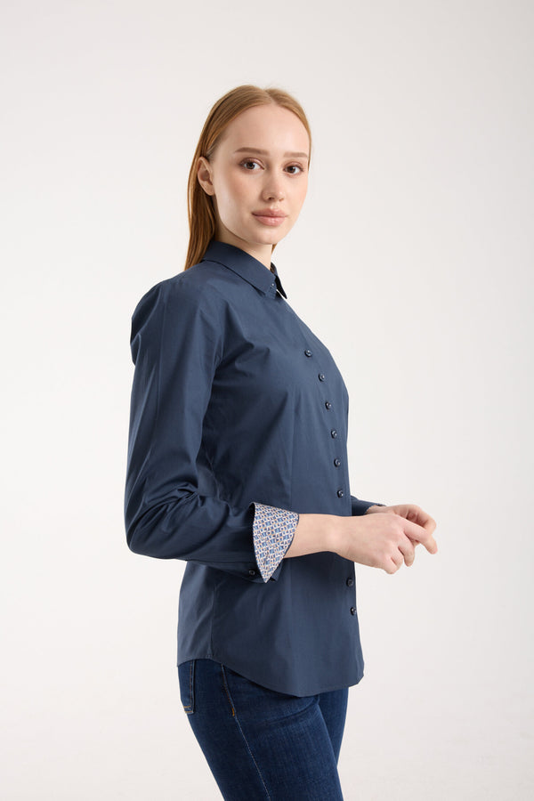 Beatrice Sport Damen Hemd Poplin Stretch Blau