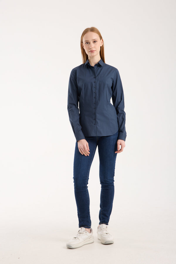 Beatrice Sport Damen Hemd Poplin Stretch Blau