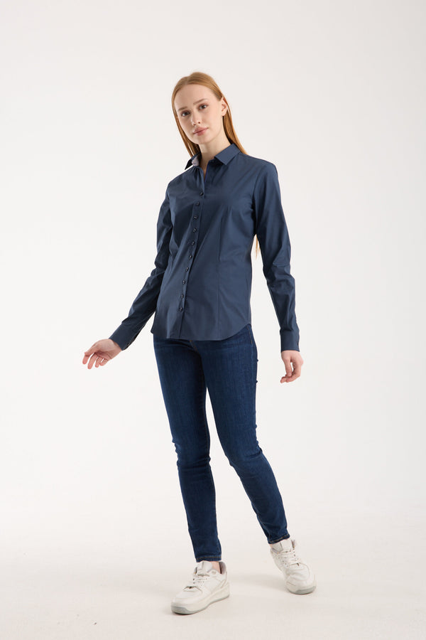 Beatrice Sport Damen Hemd Poplin Stretch Blau