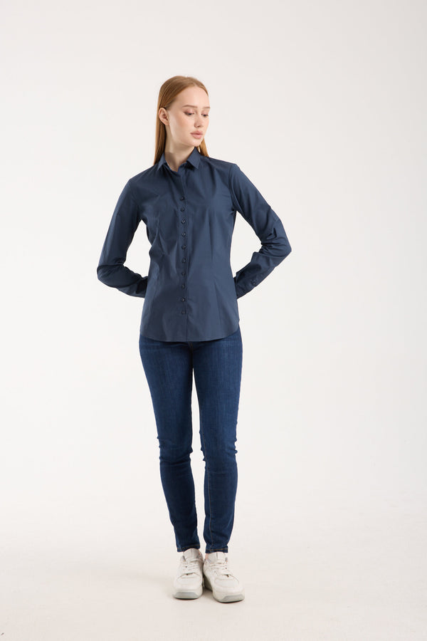 Beatrice Sport Damen Hemd Poplin Stretch Blau