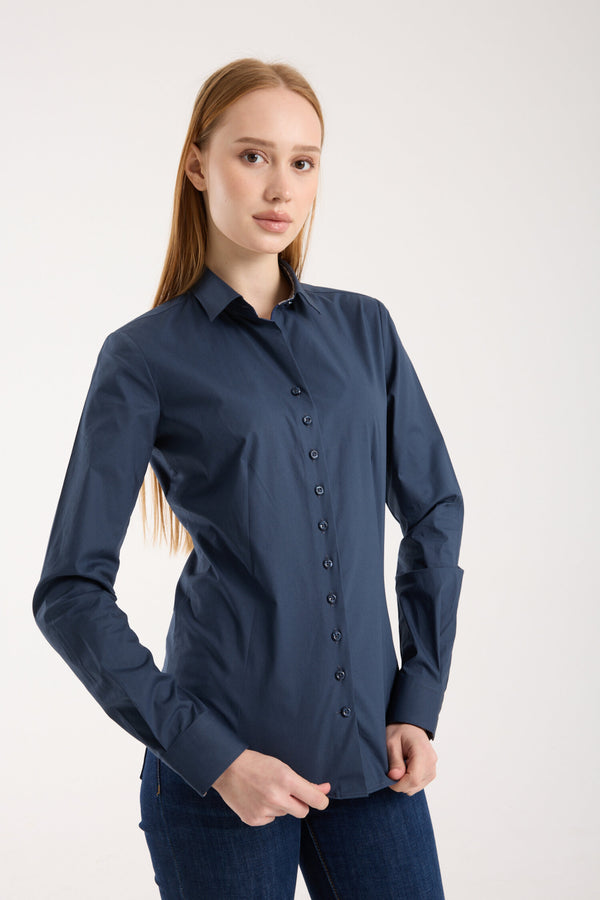 Beatrice Sport Damen Hemd Poplin Stretch Blau